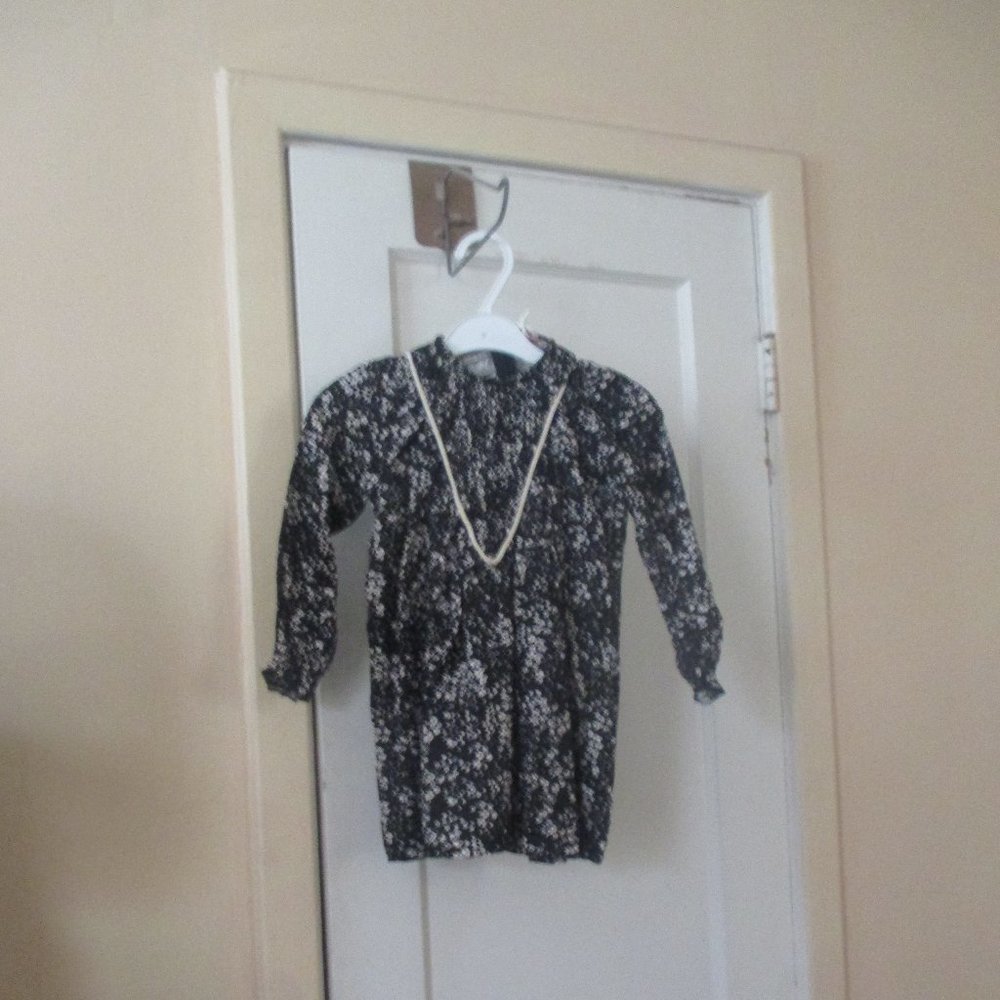 Hadas girls black spring dress with white flowers- Brand New!